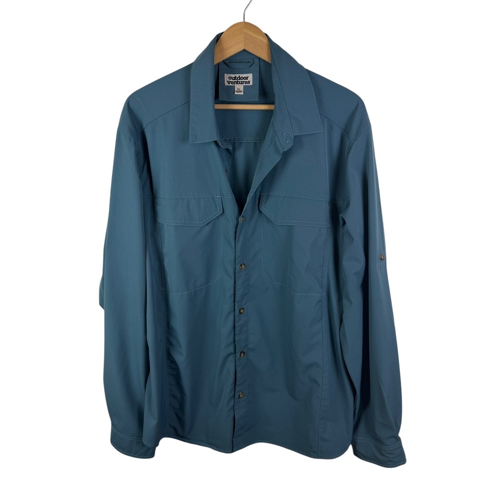 Outdoor Ventures Mens Blue Button Up‎ Shirt Size XL Fishing Hiking Outdoors Camp